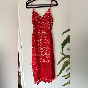 Red Lace Midi Dress